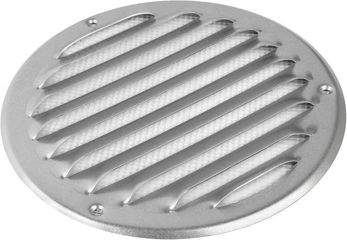Repa Market 5 Inch (Opening Dimensions) Round Air Vent Cover/Galvanized Steel Louvered Grill Cover with Mesh Screen/Wall or Ceiling Vent/HVAC Register for DIY Home Improvement