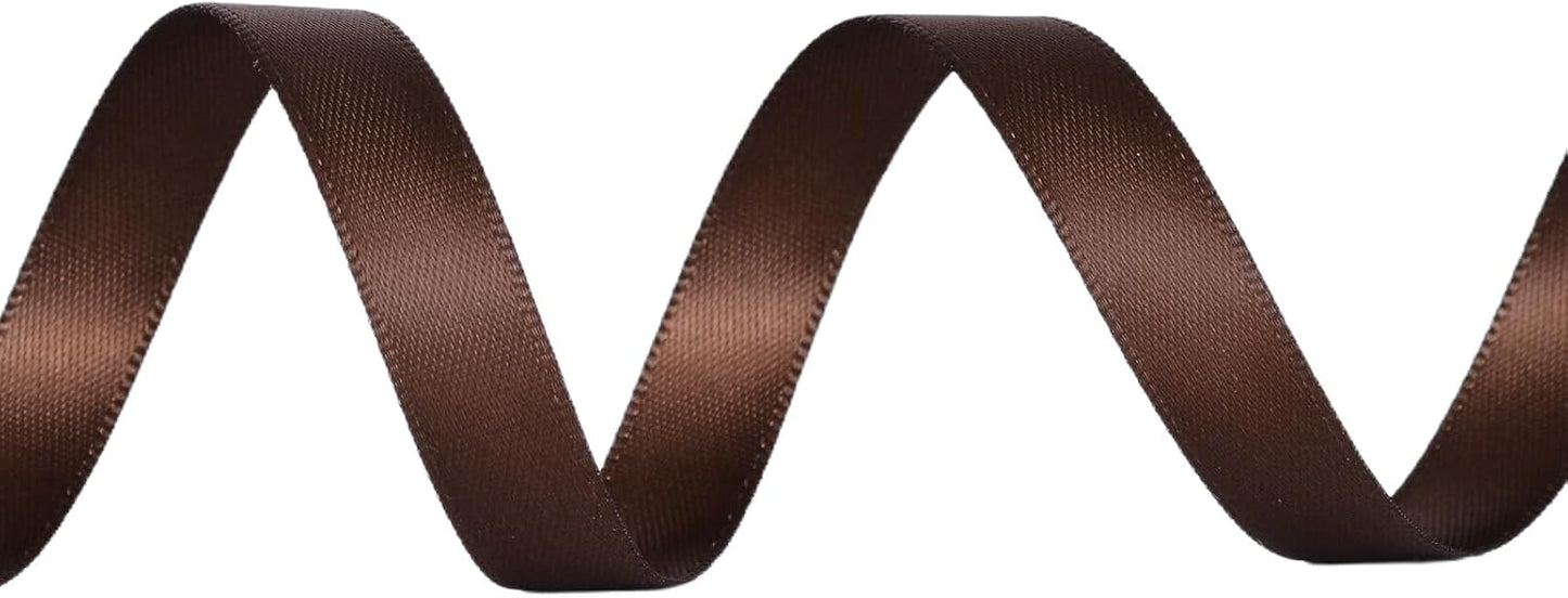 YAMA Brown Double Faced Satin Ribbon 3/8 Inch 25 Yards Thin Brown Fabric Ribbons for Gift Wrapping Crafts Hair Bows Wedding Party Decoration