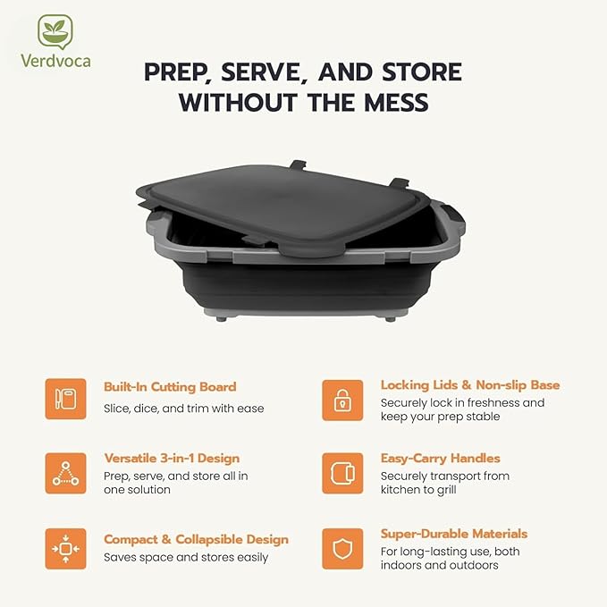 16L Black Collapsible BBQ Prep Tub with Locking Lids & 21 Inch Tyvek Black BBQ Blanket for Resting Meat