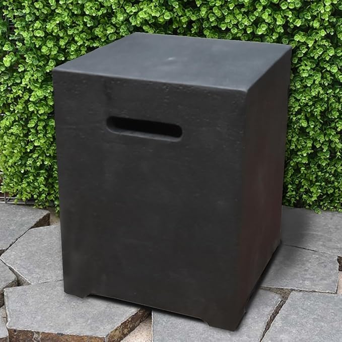 Elementi Granville Fire Pit Bundle Outdoor Firepit Set Includes 60” Dark Grey Propane Concrete Firepit Table, Glass Windscreen, Stainless Steel Cover, Canvas Cover, Floor Mat, Ice Bucket