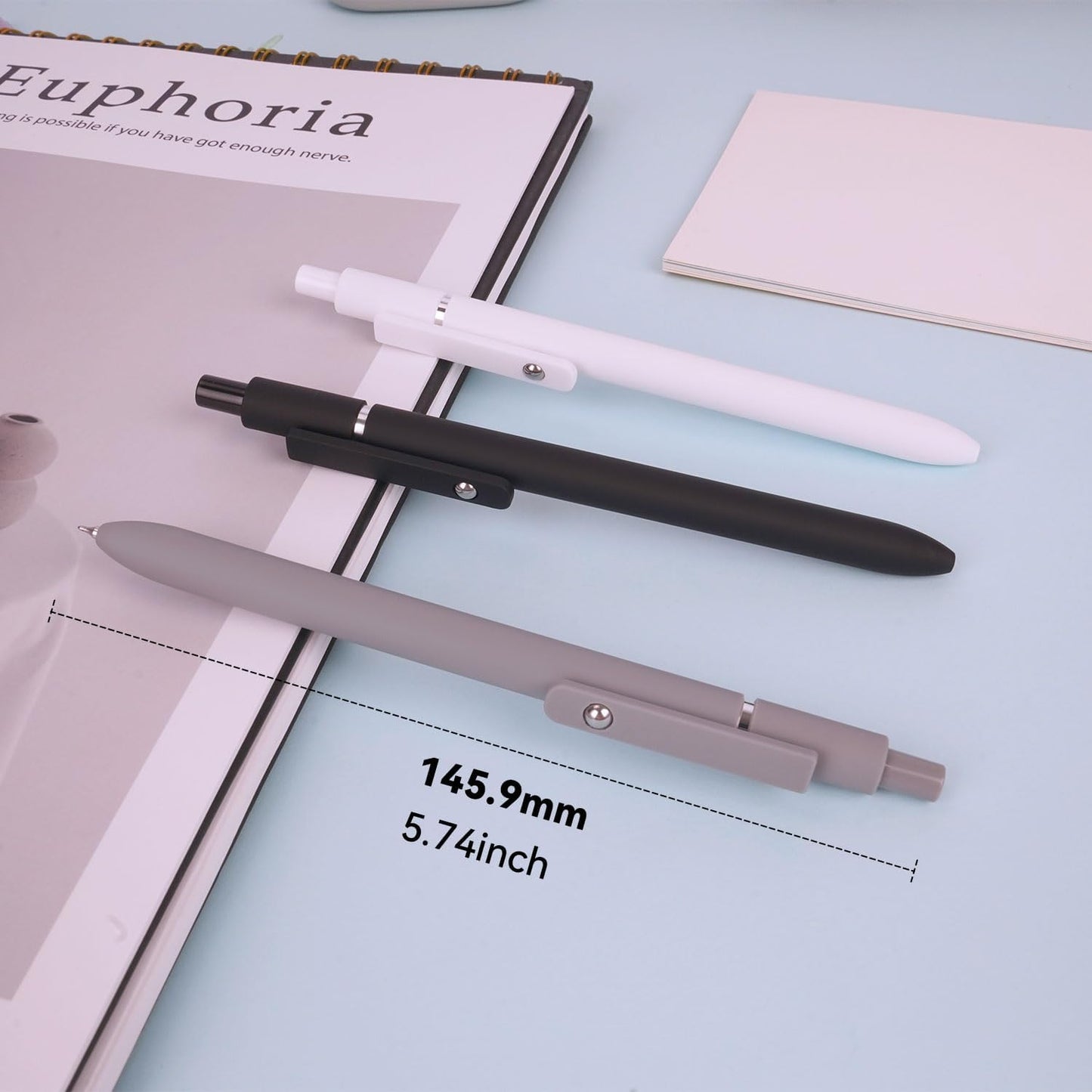 FIOVER Gel Pens, 6pcs 0.5mm Fine Point Black Ink, Smooth Writing Pens for Journaling, Nurse Aesthetic Cute Office School Supplies, Gifts for Women and Men(6Pcs Black White Grey-Black Ink)