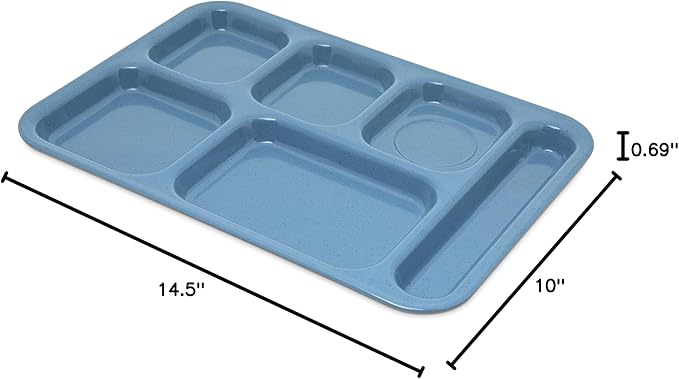 Carlisle FoodService Products Right-Hand Heavyweight 6-Compartment Melamine Tray 10" x 14" - Sandshade