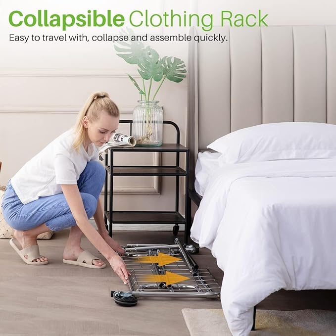 HOKEEPER Clothing Garment Rack Capacity 525LBS Clothing Racks on Wheels Rolling Clothes Rack for Hanging Clothes Heavy Duty Collapsible Commercial