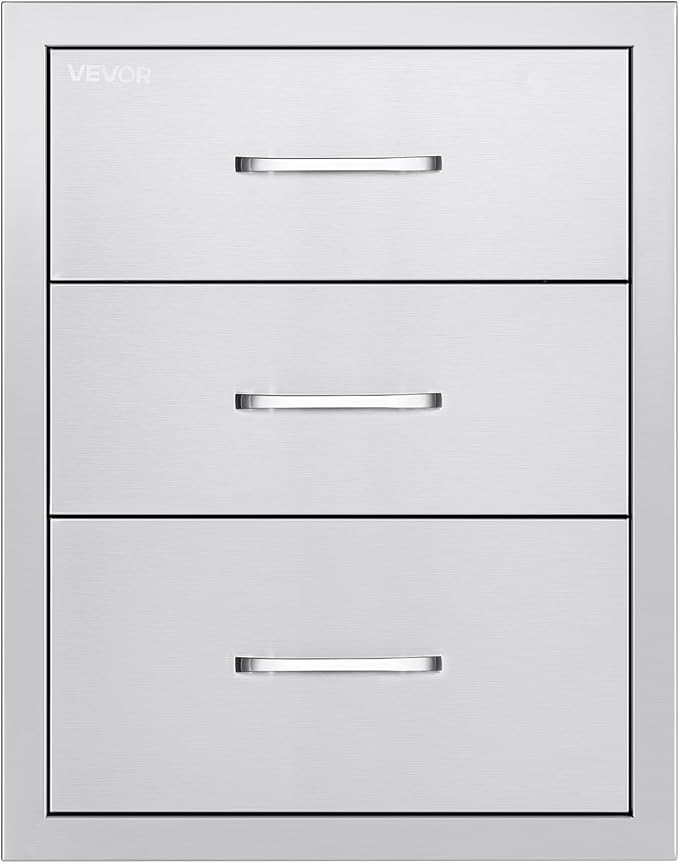VEVOR Outdoor Kitchen Drawers 18.11" W x 23.23" D x 23.23" H, Triple-Access Stainless Steel BBQ Drawers with Handles, BBQ Island Drawer for Outdoor Kitchens or Barbeque Island Patio Grill Station