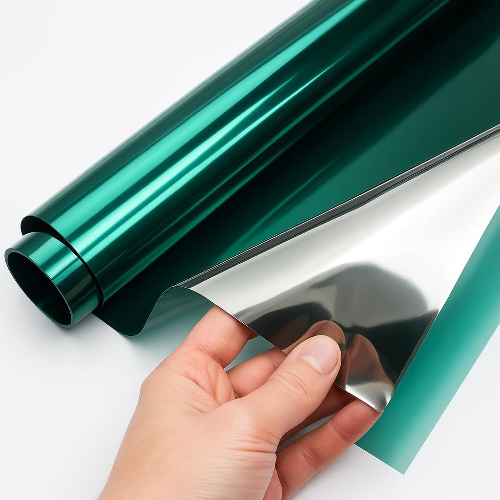 Rockrose Professional Window Tint for Home – One Way Privacy Window Film for Home Offices Heat Blocker Reflective Adhesive Mirror Tint with 99% UV Block – Green-Silver 36in x 25FT