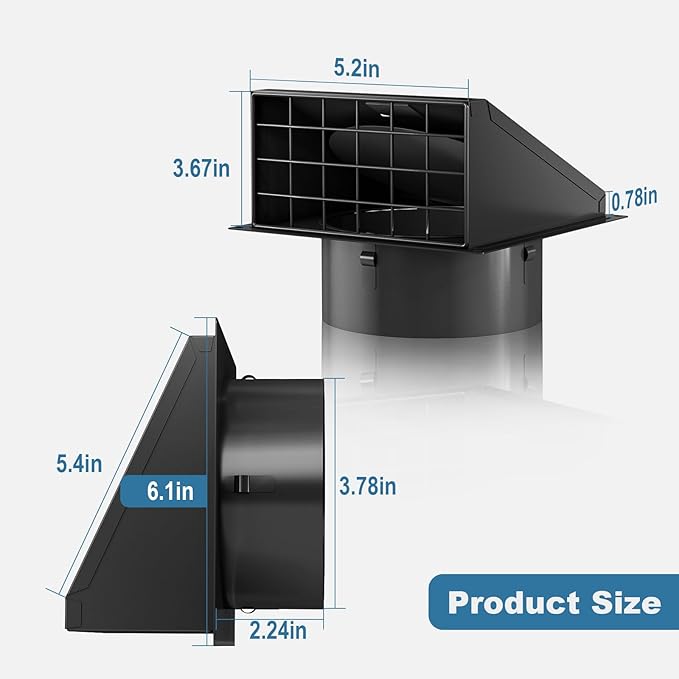 Hon&Guan 4 Inch Dryer Vent Cover Outside with Removable Mesh, Wall Mount Extractor Vent with Rubber Cushioned Non-Return Flap, High Quality Iron Outside Dryer Vent Cover for House