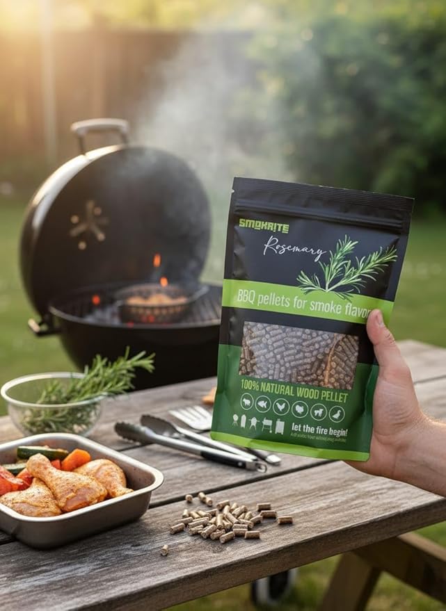 SMOKRITE Rosemary Wood Pellets for Smoker Grills, All Natural Hard Wood BBQ Pellets for Outdoor Grills, Smoke, Roast, Burns Up to 30 Hours of Smoking 0.5 kg