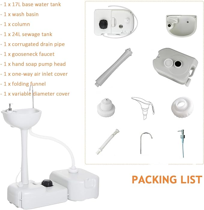 Portable Hand Washing Station, Camping Sink Wash Hand Basin with Wheels, Towel Holder & Soap Dispenser, for Outdoor Events, Gatherings, Garden, Worksite,Washbasin+24Lwatertank