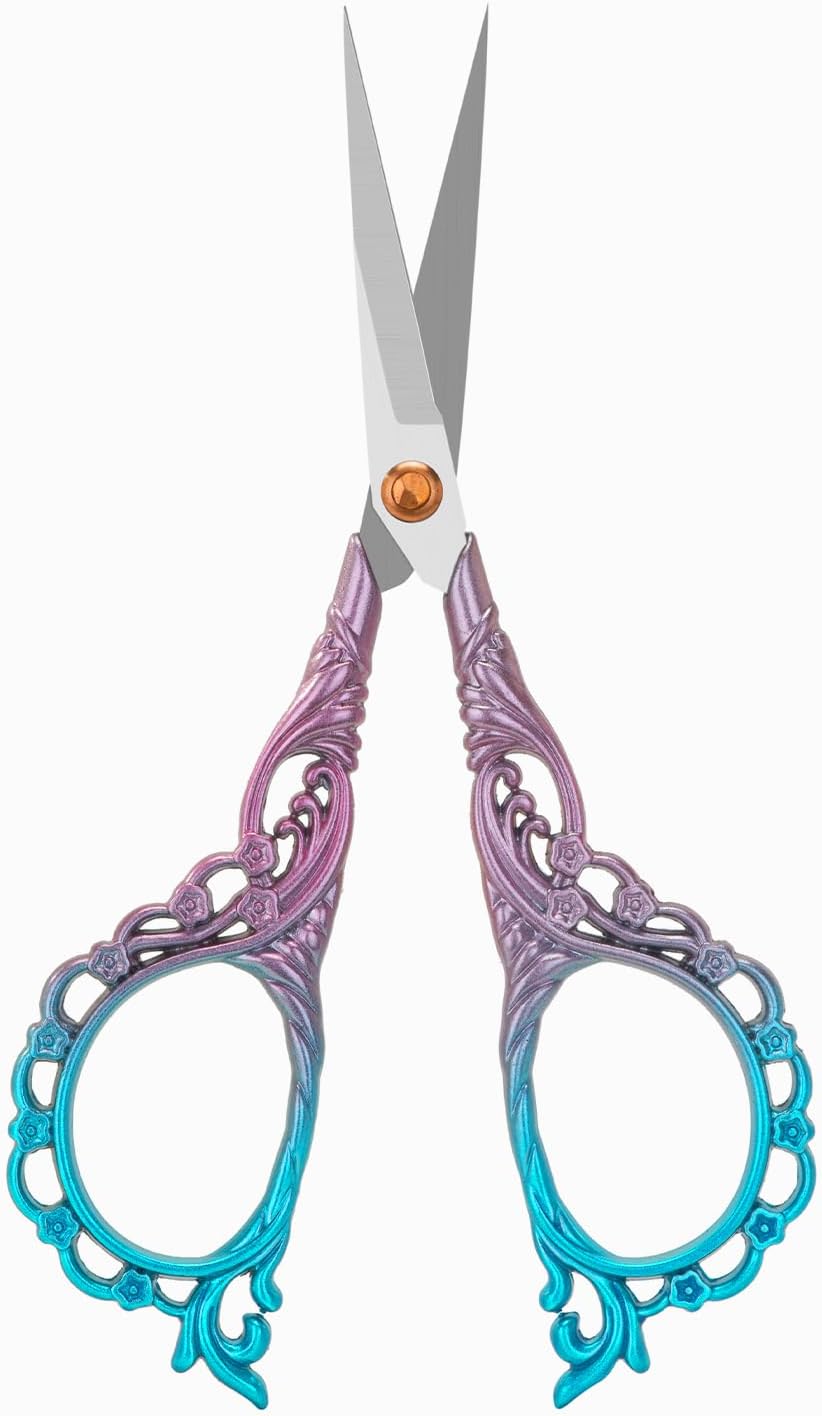4.7-Inch Sharp Stainless Steel Sewing & Embroidery Scissors with Cover, Portable Travel Pouch, Pointed Tip for Craft Art Work, Crochet, Mini Scissors – Pink Blue