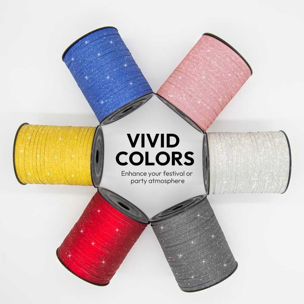 Black Glitter Curling Ribbon, 1/5" Wide x 500 Yards Christmas Curling Ribbons for Gift Wrapping, Party Decoration, Balloon String, Crafting, Balloon Ribbons for Florist Flower (1 Roll)