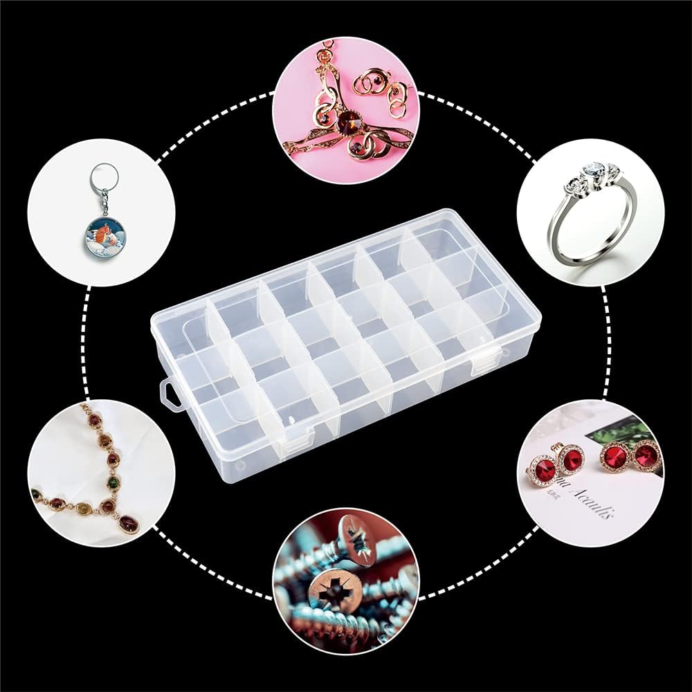 5 Pack 18 Compartment Organizer Box with Parkical Adjustable Dividers, 18 Grids Plastic Storage Container for Jewelry, Craft DIY, Bead Organizer, Sewing, Dip Powder, Hair Accessories