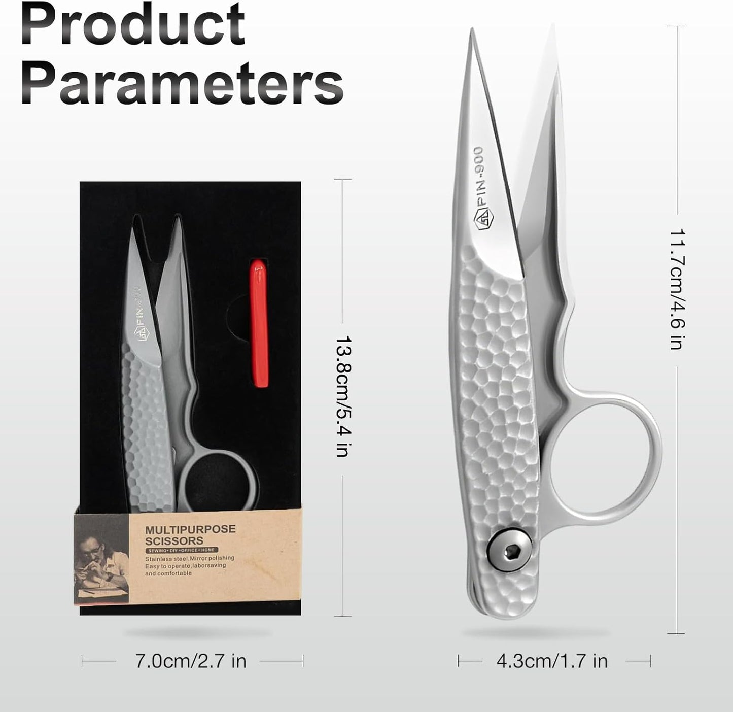 Premium Tailor Scissors, Stainless Steel, Comfort Grip, Ambidextrous, Silver, Precision, 11.7cm x 4.3cm, 1 Count