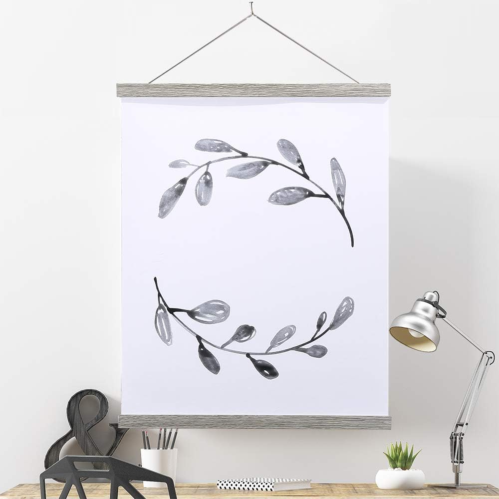 Ywlake Magnetic Poster Hanger, 24x36 24x18 24x32 Poster Frame Wood Wooden Magnet Print Posters Dowel Scroll Hanger Hangers Hanging Kit for Walls Map Canvas Artwork (Grey, 24")
