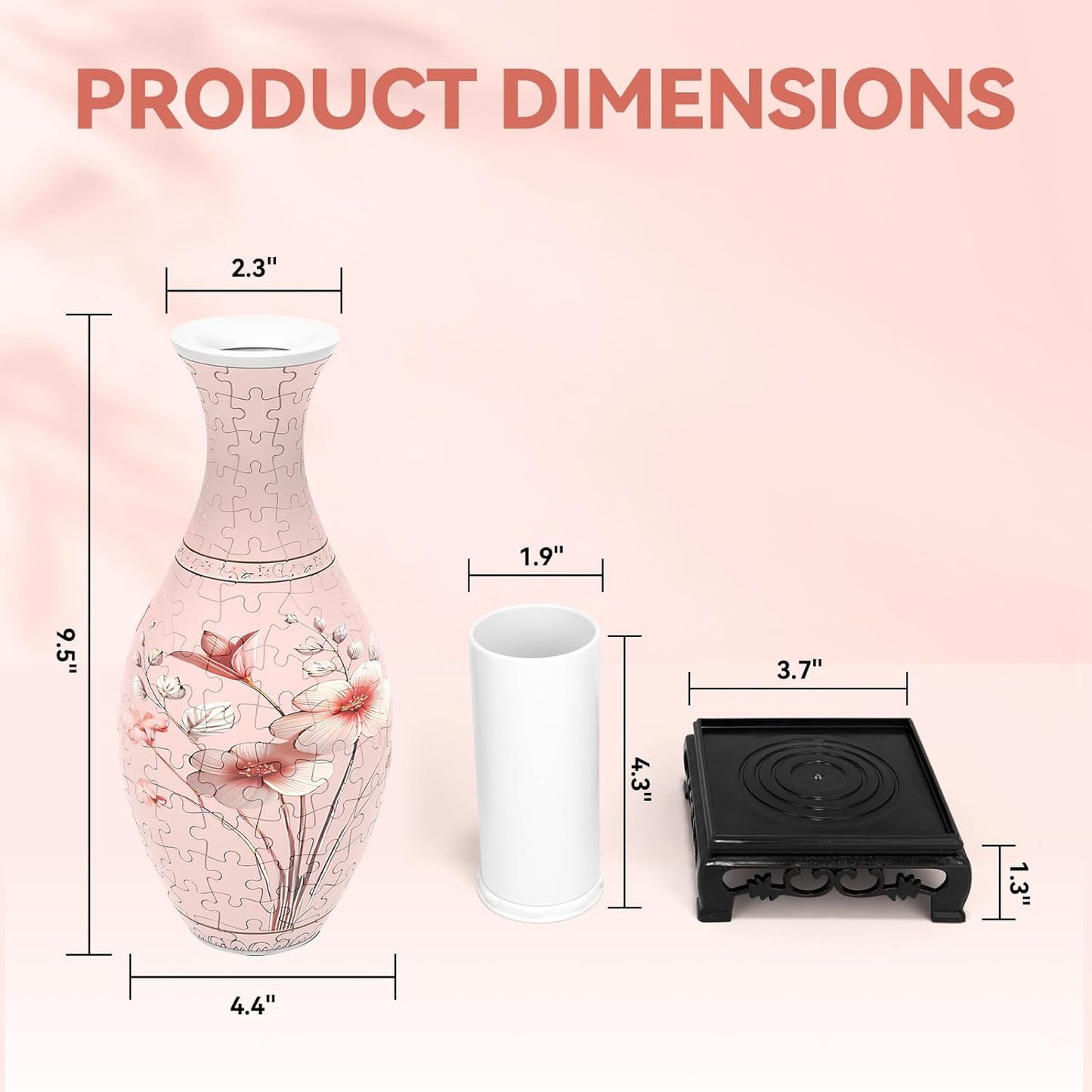 3D Puzzles Vase for Adults, Birthday Gifts for Women, 160 Pieces Plastic DIY Unique Flower Vase with LED Light, Crafts for Adults House Warming Gift for Flower Arrangements and Home Decor (Pink)