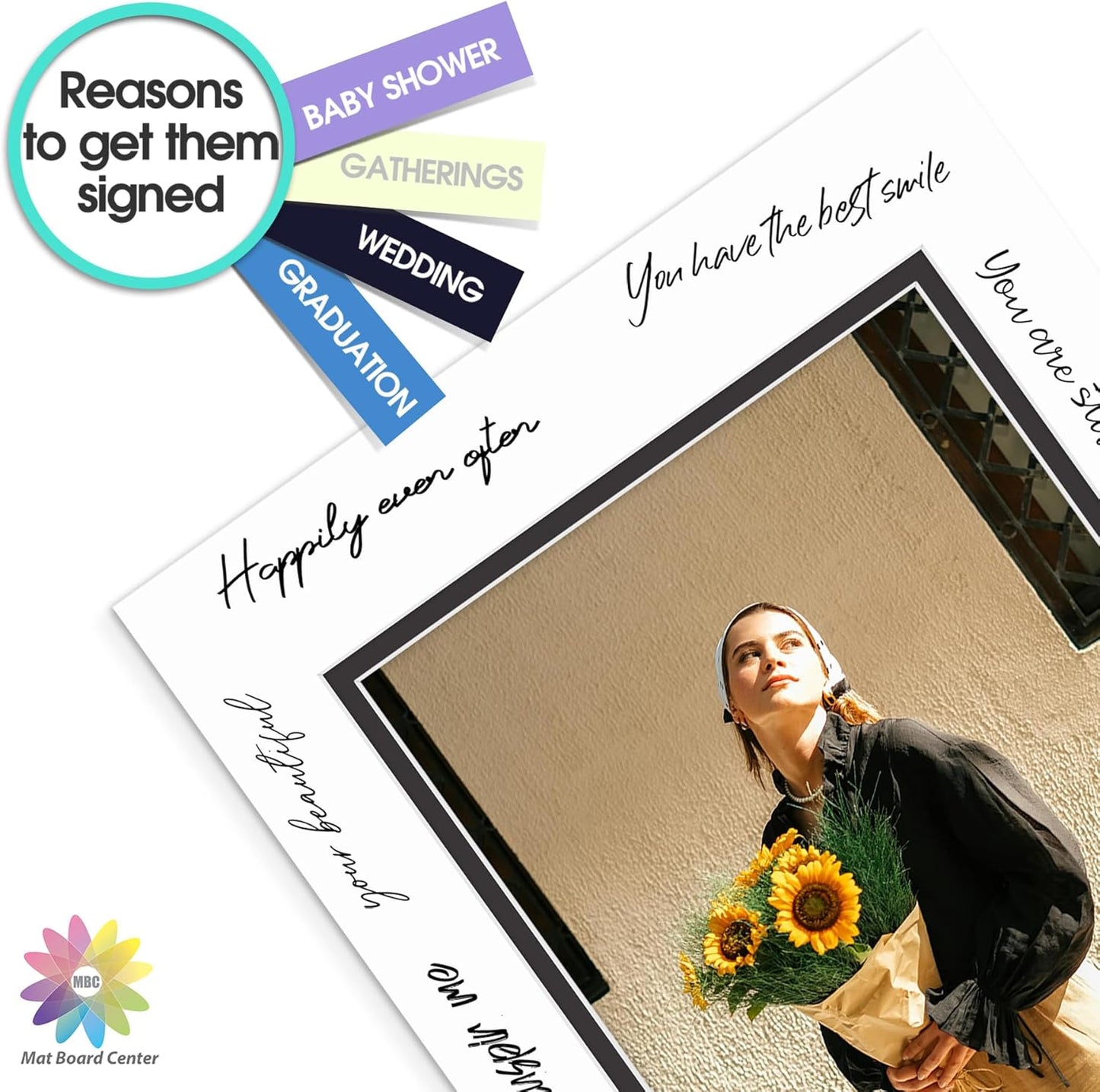 Mat Board Center, Double Mat - Acid Free, 8-ply Thickness, White Core - for Pictures, Photos, Framing (White Over Black, 11x14 for 8x10, Pack of 5)