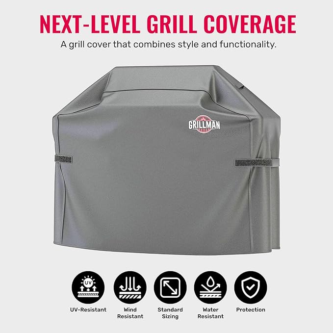 Grillman Premium Grill Cover for Outdoor Grill - Heavy-Duty Waterproof BBQ Grill Cover - Rip-Proof and Wind-Resistant - Large Barbecue Gas Grill Cover for Backyard - Gray (64" L x 24" W x 48" H)