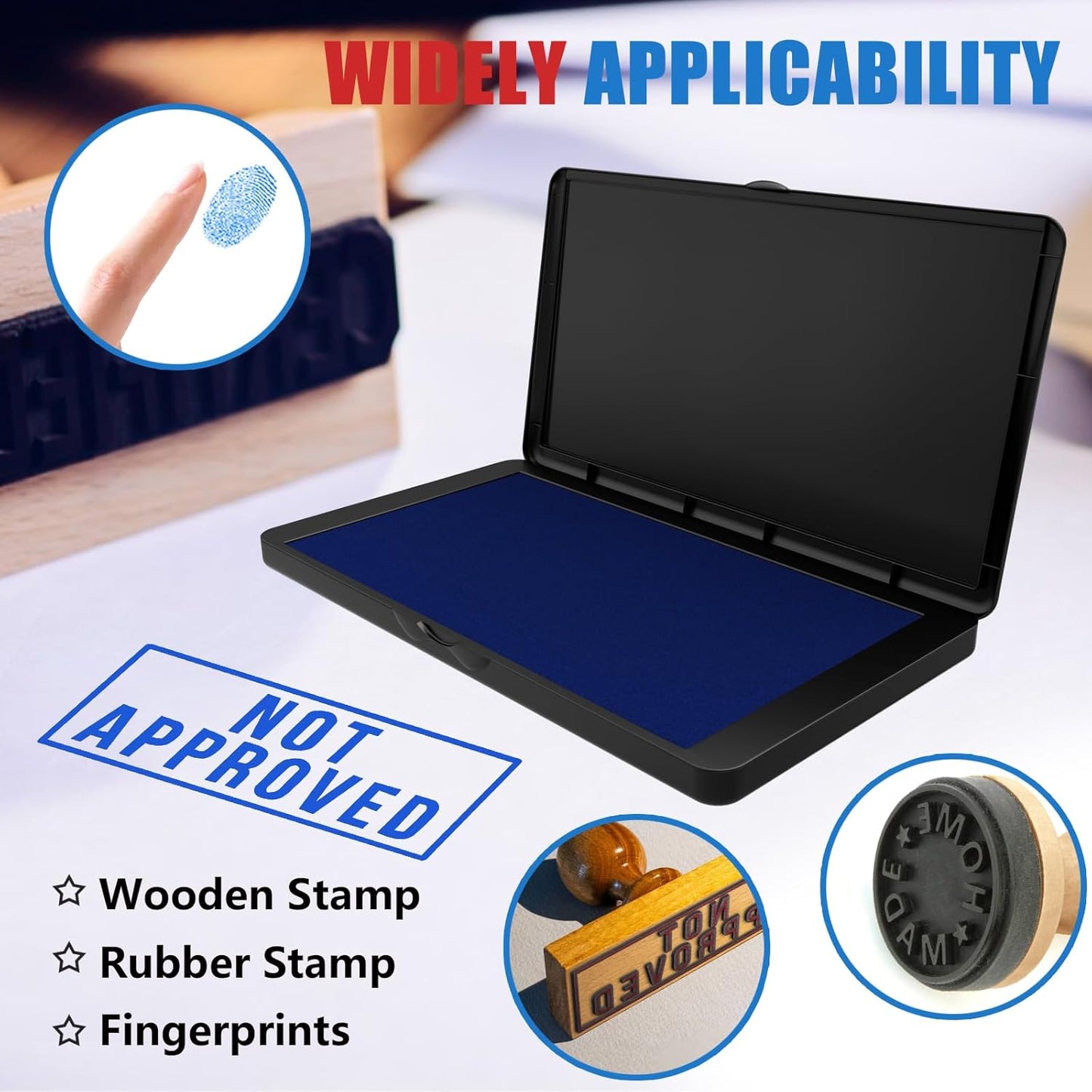 Large Stamp Pad, 6.1 x 3.4 Inch Blue Ink Pad Premium Quality Felt Pad Rubber Stamp Ink Pad for Office, Home