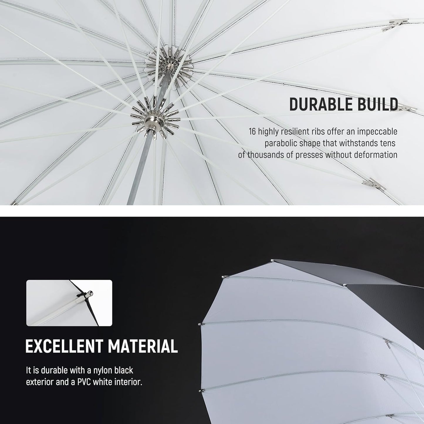 NEEWER 51"/130cm Parabolic Reflective Umbrella Photography with White Inner, Soft Lighting with Diffuser Cover, Bag, Quick Fold for Camera Photo Studio Video Light Shooting Monolight Flash, NS2U