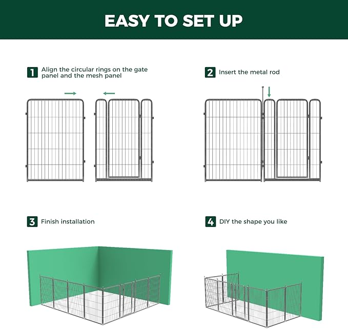 FXW Garden Fence Outdoor for The Yard – 40in(H) x 18.2ft(L) Heavy Duty Metal Animal Barrier for Dog and Rabbit, Decorative Dog Fence, 8 Panels, Silver