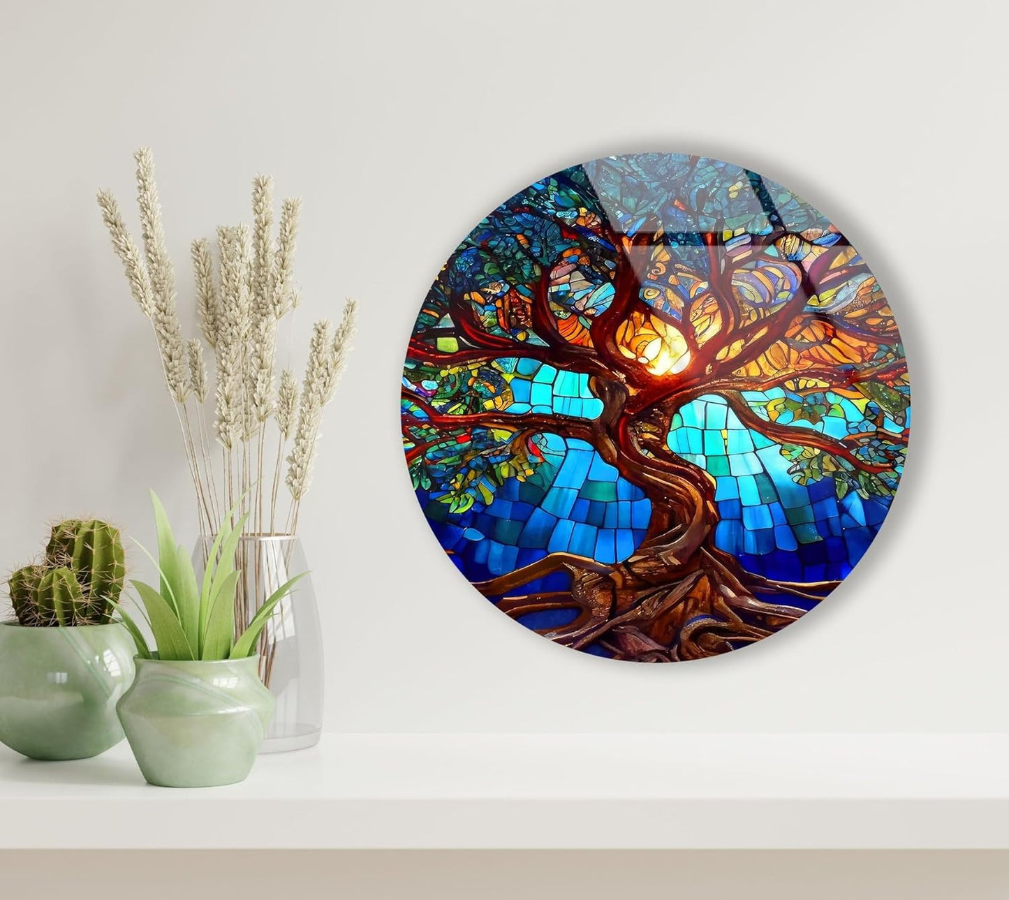 My Photostation.com 28Wx18H'' Stained Blue Life of Tree Glass Wall ArtTempered Glass Printing Wall Decor Large Wall Art Wall Hangings