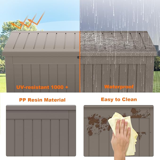 280 Gallon Large Deck Box,Resin Outdoor Storage Box with Lockable for Patio Furniture, Pool Accessories, Garden Tools Waterproof Outside Storage Box, Grey