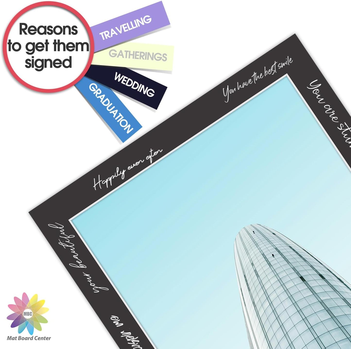 MBC MAT BOARD CENTER, 10 Pack 8x10 for 7x9 Black Picture Mats Frame Mattes, Bevel Cut, Acid Free, 4-ply Thickness