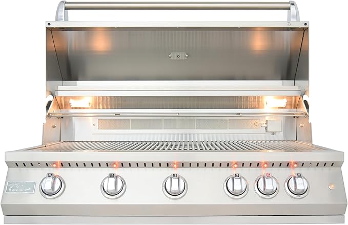 KoKoMo Grills 5 Burner Professional Built-In Gas Grill with Infrared Back Burner | 87,000 BTUs Stainless Steel Liquid Propane Gas Grill for Outdoor Kitchen, Backyard Barbecue Cooking, Patio | 40 Inch