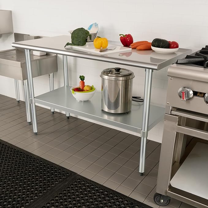 HARDURA Stainless Steel Table 30X72 Inches with Undershelf and Galvanized Legs NSF Heavy Duty Commercial Metel Table for Food Prep