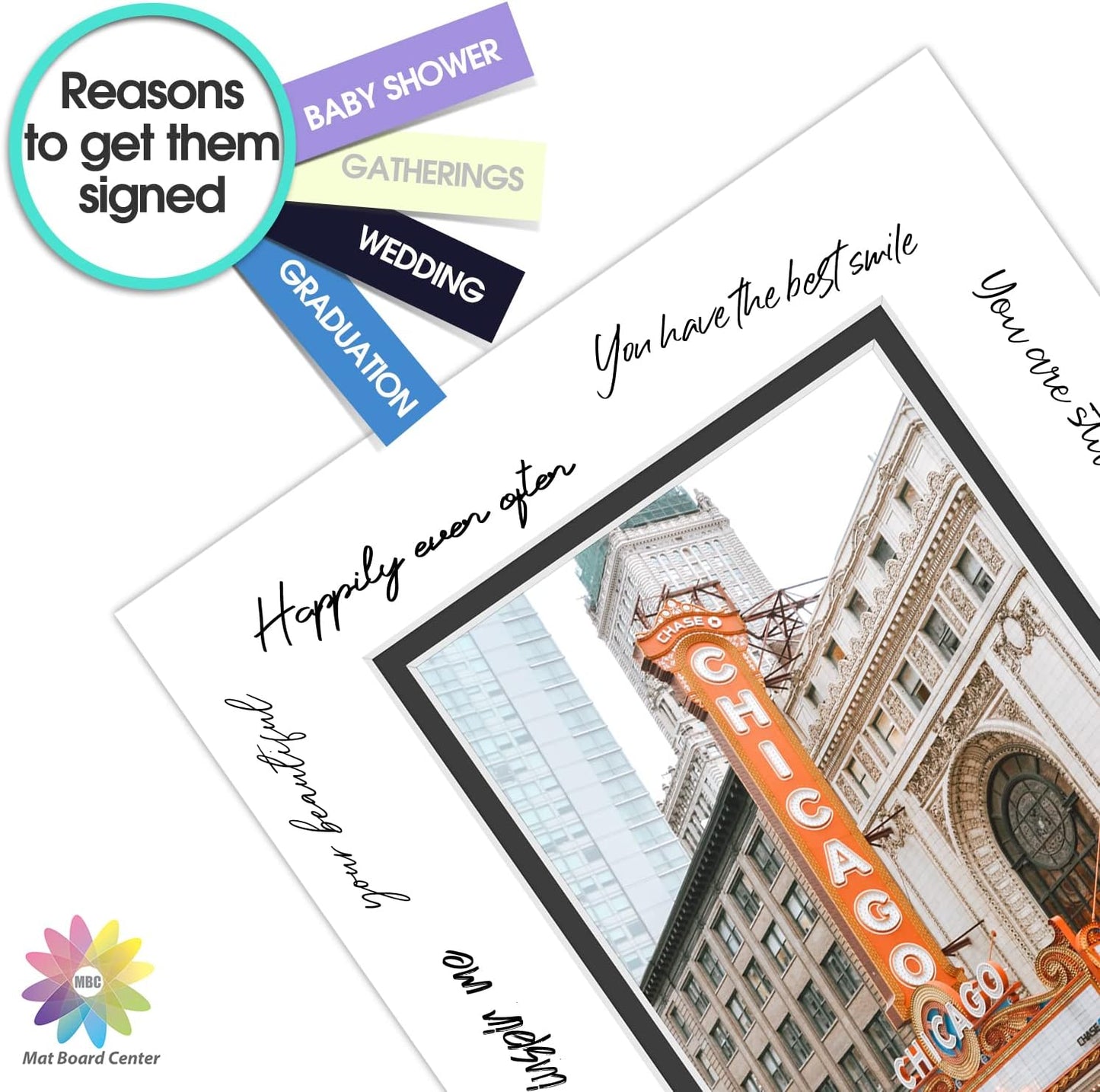 Mat Board Center, Double Mat - Acid Free, 8-ply Thickness, White Core - for Pictures, Photos, Framing (White Over Black, 8x10 for 5x7, Pack of 5)