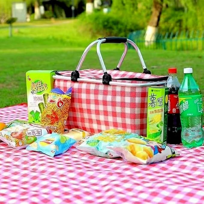 Insulated Picnic Basket Cooler Bag with Leak-Proof Liner, 26L Large Capacity for 12 Adults, Picnic Basket with Sturdy Handles for Outdoor Activities, Travel, Beach, Camping (Red)