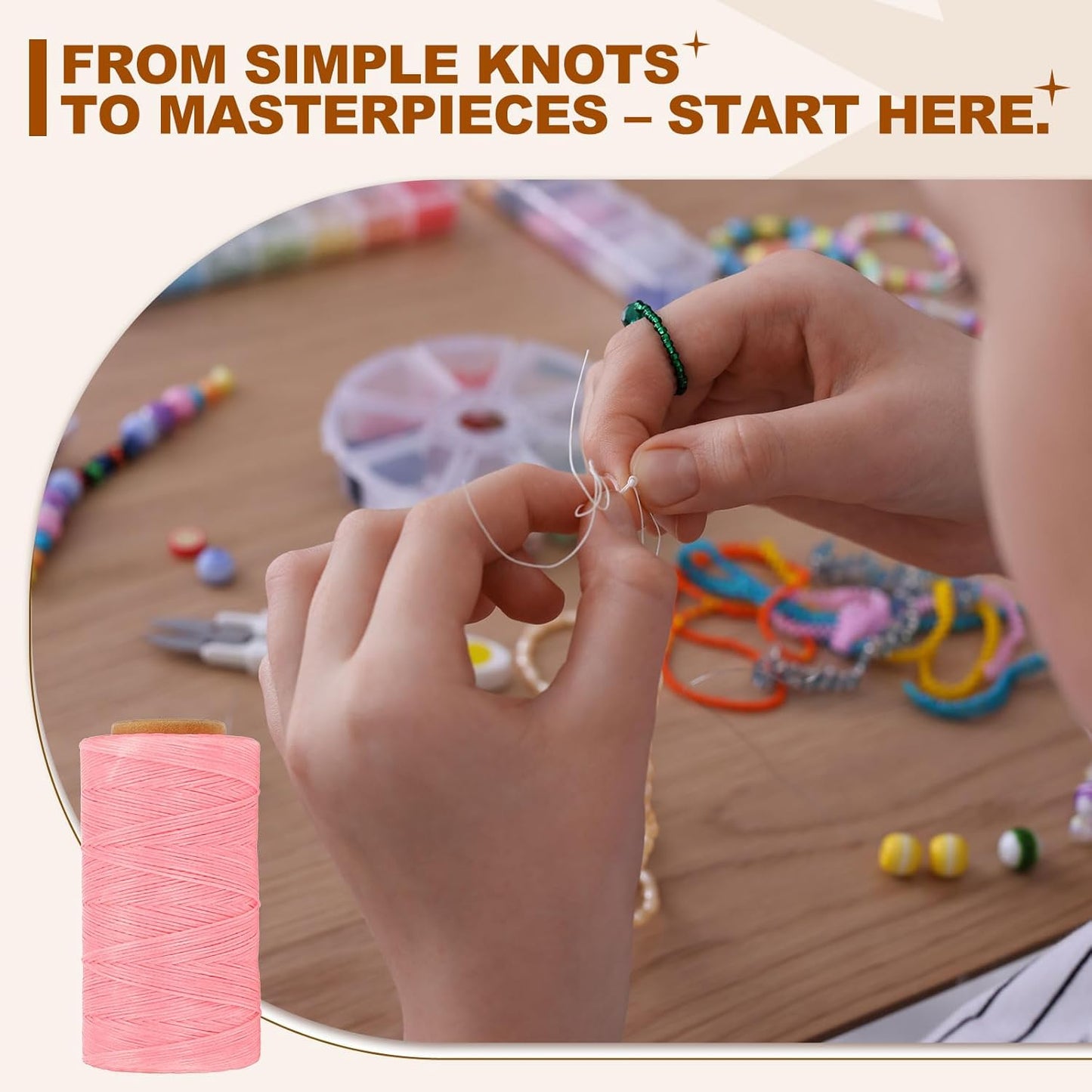 PATIKIL 284 Yard Flat Waxed Thread 150D 1mm Leather Sewing Cord for Repairing Shoes Bags Wallets Jewelry Making DIY Leather Craft, Pink