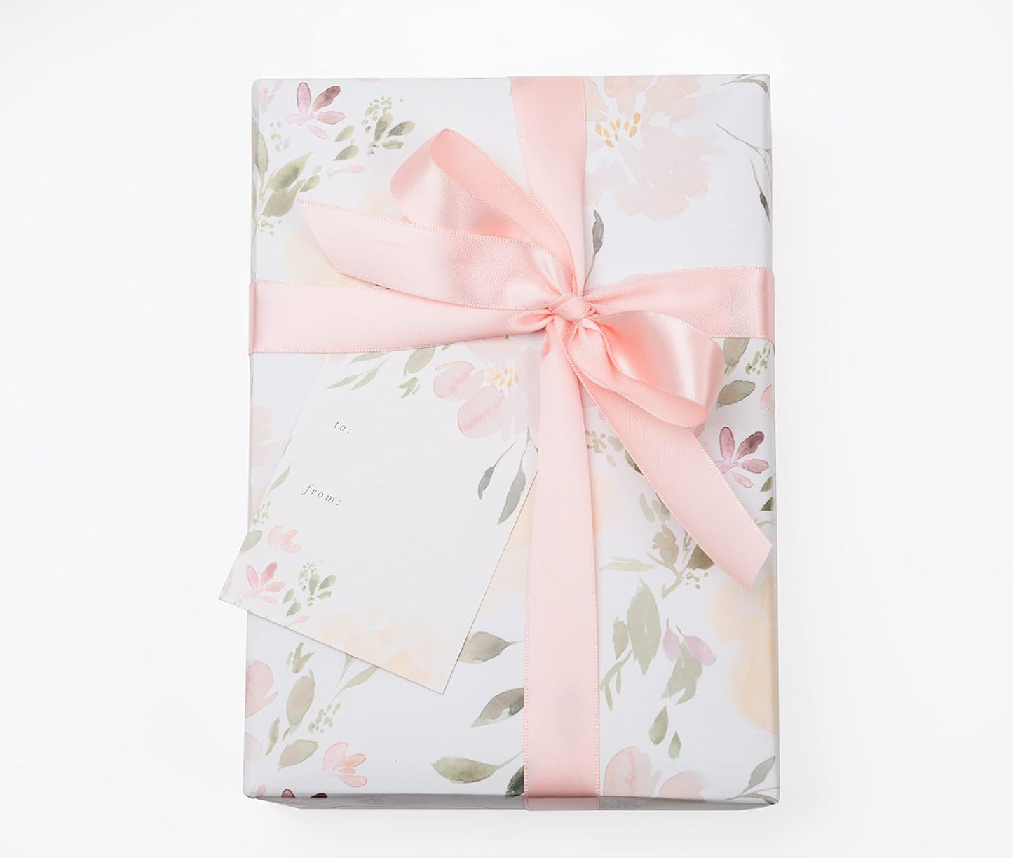 Itsy Belle Studio Floral Wedding Wrapping Paper sheets + Ribbon Set with Tags - White Gift Wrap, Pink Floral, Boho Bridal Shower