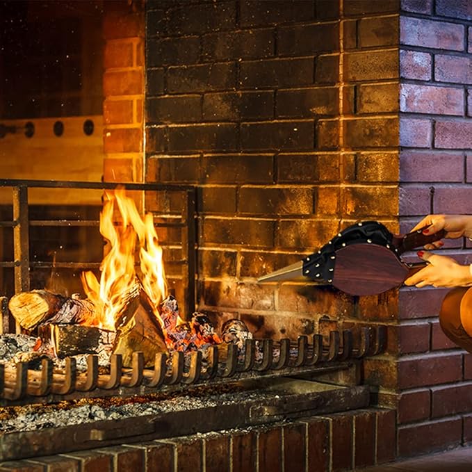 Fireplace Bellows Large 15.5β x 6.7β Indoor Brown Wood Air Blower for Barbecue, Camping BBQ Grill Chimney Outdoor with Hanging Strap Cast Nozzle
