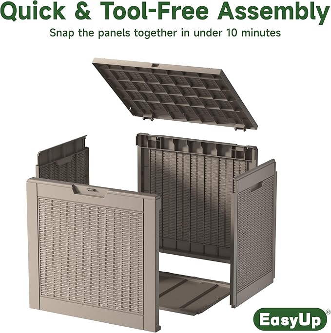 EasyUp 31 Gallon Outdoor Storage Box, Resin Waterproof UV-Resistant Deck Box, Reinforced Stability for Patio, Garden, and Poolside, Rattan Gray
