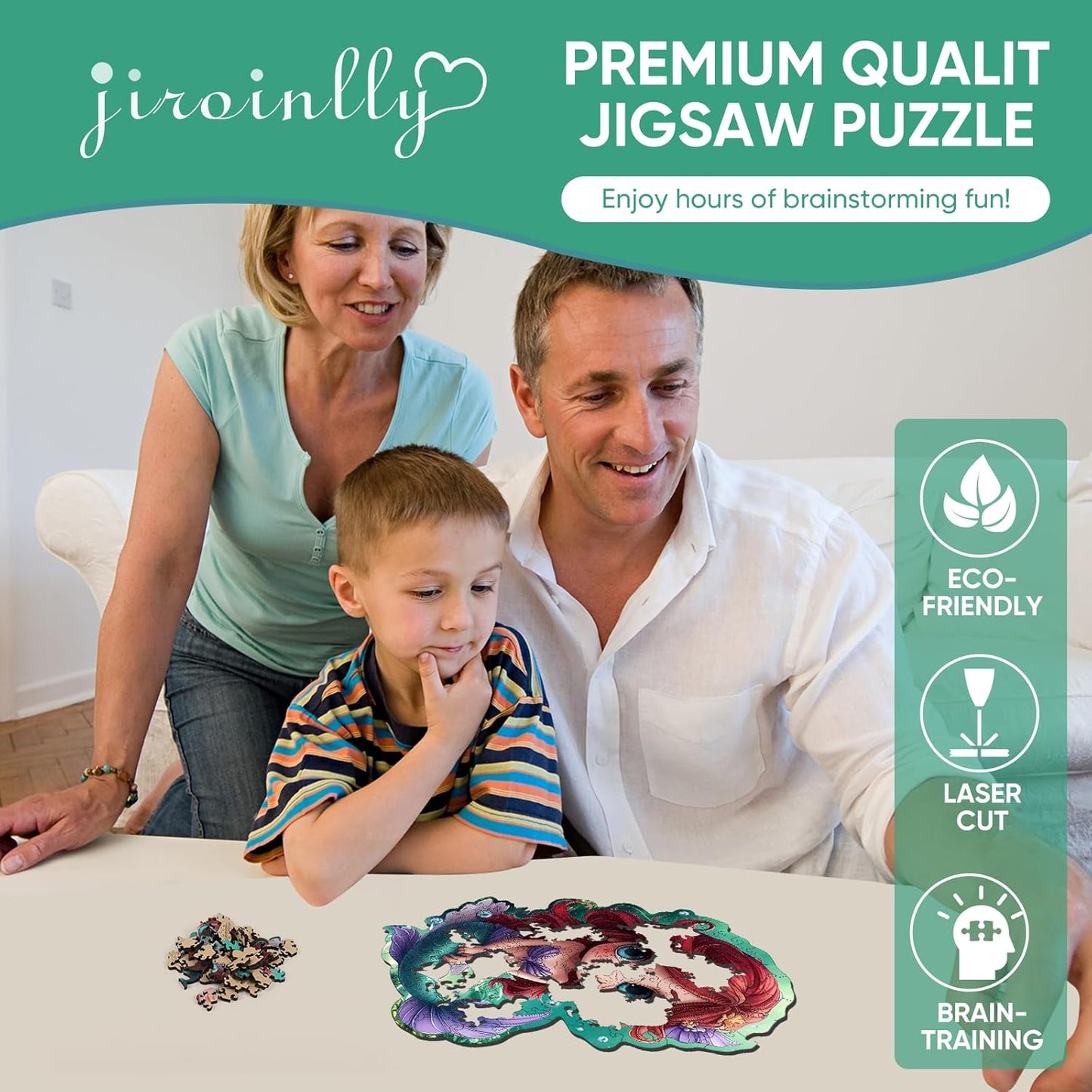 Wooden Puzzles for Adult and Kids, 100 Pieces Ocean Puzzle, Mermaid Unique Shaped Wooden Preschool Puzzle, Toddler Wooden Puzzle Toy Gift for Family and Friends, Suitable for Family Games