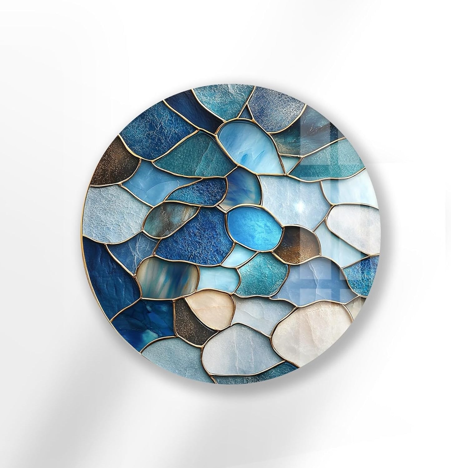 My Photostation.com 27.5''(70cm) Diameter Coastal Blue Stone Mosaic Round Glass Wall Art Tempered Glass Printing Wall Decor Large Wall Art Wall Hangings