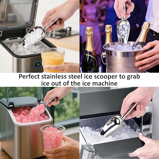 Juome 3oz Stainless Steel Ice Scoop for Freezer with Magnetic Holder, Metal Ice Scoop for Ice Machine, Small Ice Cube Scooper for Freezer Bin for Ge Profile Opal 2.0 Nugget Ice Maker