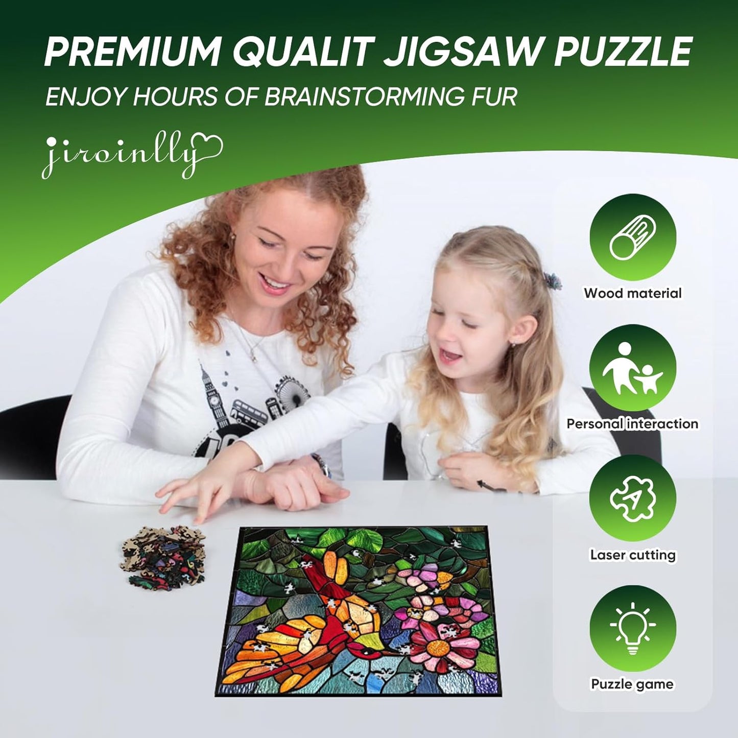 Wooden Puzzle for Adults, Stained Glass Hummingbird Jigsaw Puzzles 200 Piece, Unique Shapes Family Reunion Puzzle for Adults and Kids, Beautiful Package, Best Gift for Family Friends 11.4x11in