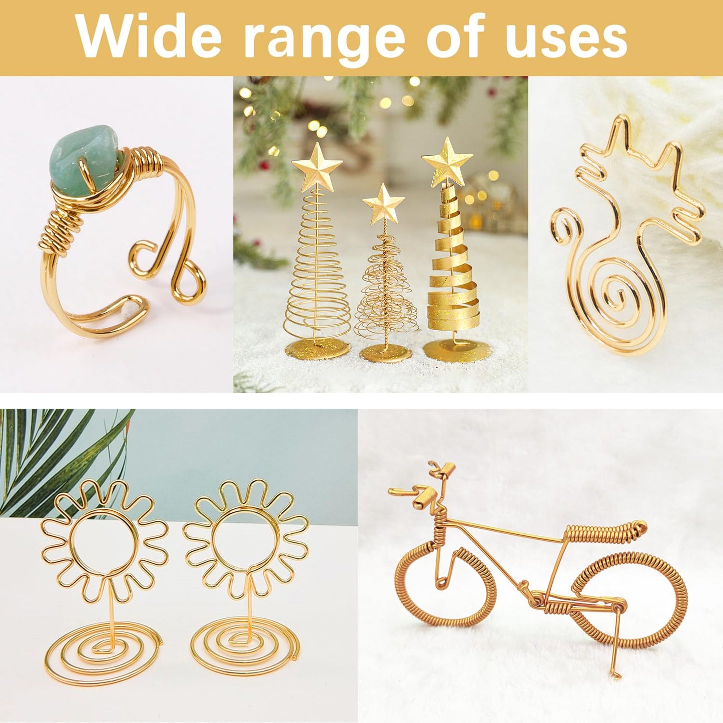 12 Gauge Aluminum Craft Wire, 2mm×30Yards Bendable Metal Craft Wire for Bonsai Plant Stand, Doll Skeletons, Wire Sculpture, Jewelry Making and Home Decorations (Golden)