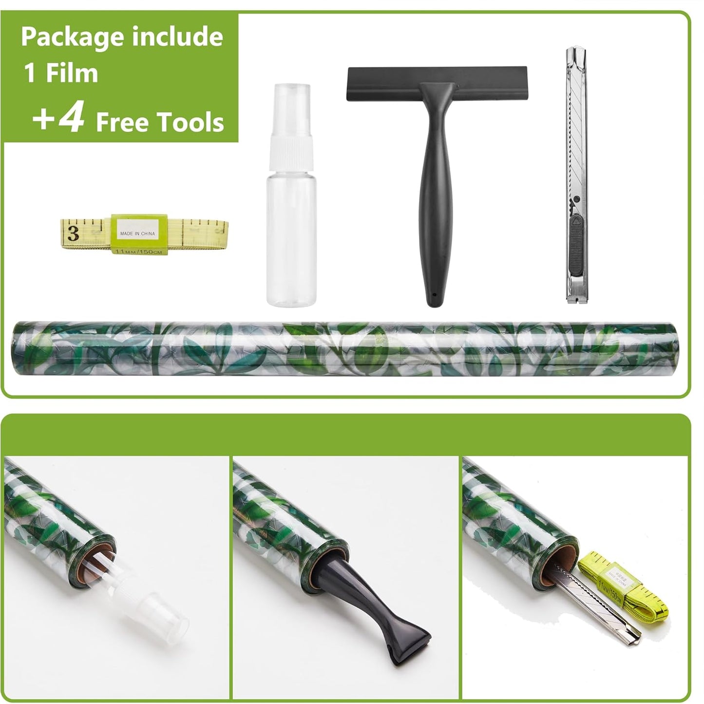 NINETREX Stained Glass Window Film 3D Decorative Cling, Sun Blocking Static Cling Removable Film for Glass Door, Home Decor Window Cover Non-Adhesive 29.5 x 78.7 inches, Leaf