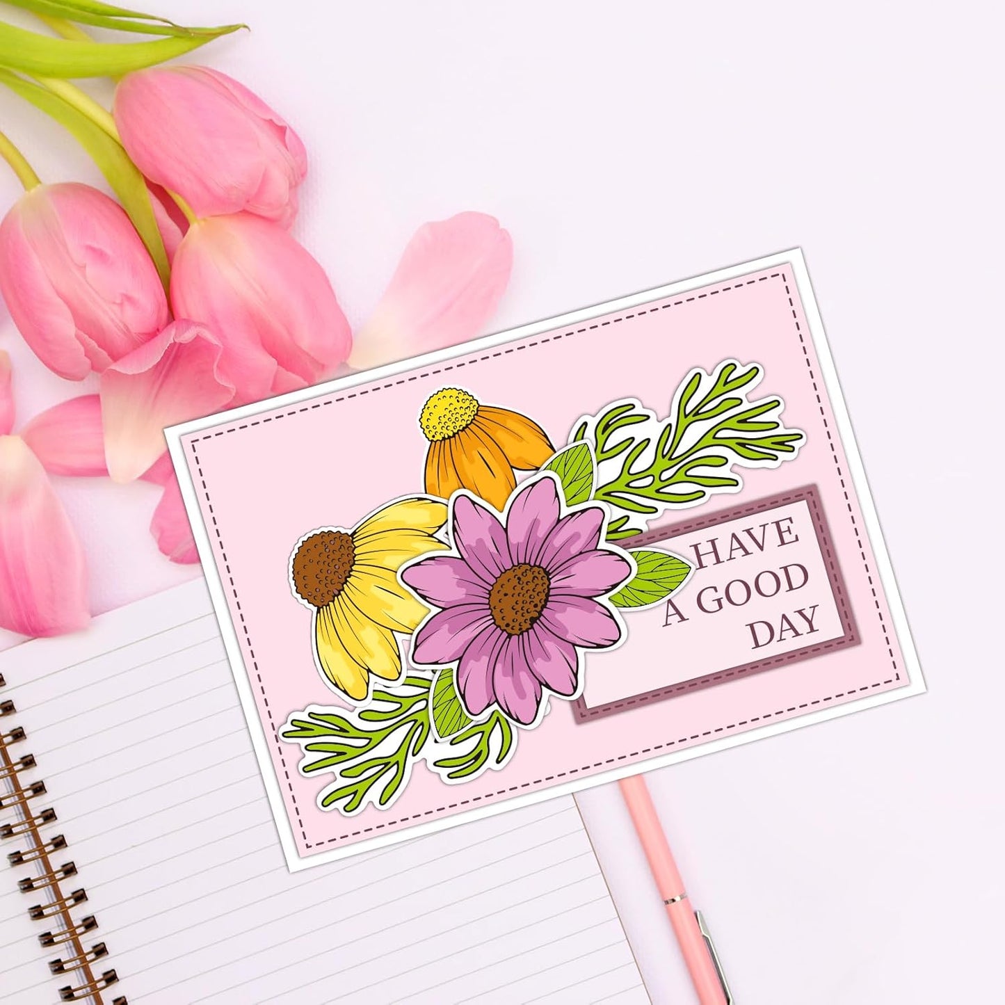 ORIGACH Daisy Flower Stamps and Dies and Layering Coloring Stencil Set, Silicone Stamps Metal Die Cut and Layering Stencil Template with Daisy Pattern for Card Making Scrapbooking DIY Crafting