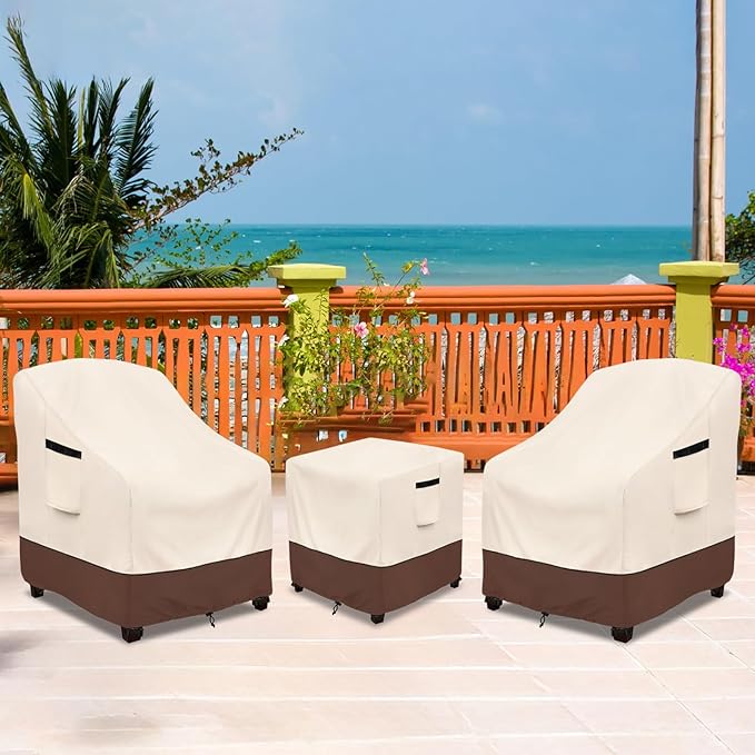 Rileytee Outdoor Furniture Covers Waterproof,600D Heavy Duty Patio Furniture Covers 3 Piece Set,Patio Set Cover for 2 Chairs and Side Coffee Table,Beige