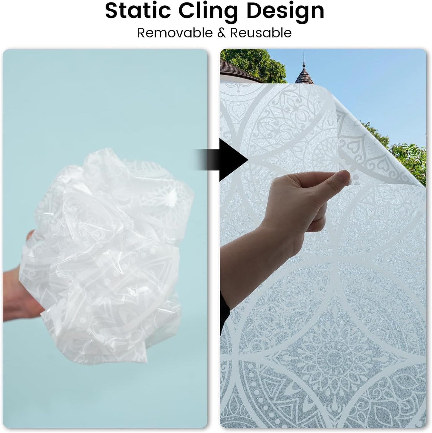 DKTIE Bohemian Decor Stained Glass Window Film with Installation Tools, Two-Way Window Privacy Film, Reduce Glare, Pure White, 35.4 x 78.7 Inch