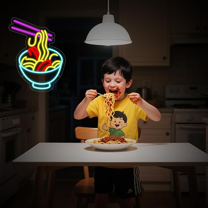 Ramen Neon Sign for Wall Decor, Noodle Led Neon Lights, Neon Ramen Light up Sign Powered by USB Multi colored Neon Lights for Restaurant Ramen Shop Window