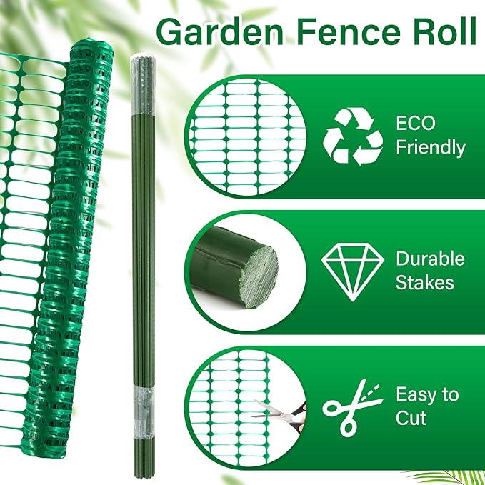Plastic Fencing Temporary Fence,Snow Fence 4x100 with Stakes,Garden Fencings Plastic with Poles,Reusable Safety Fence,Construction Fence,Garden Fencing Roll for Pool,Lawn,Deer