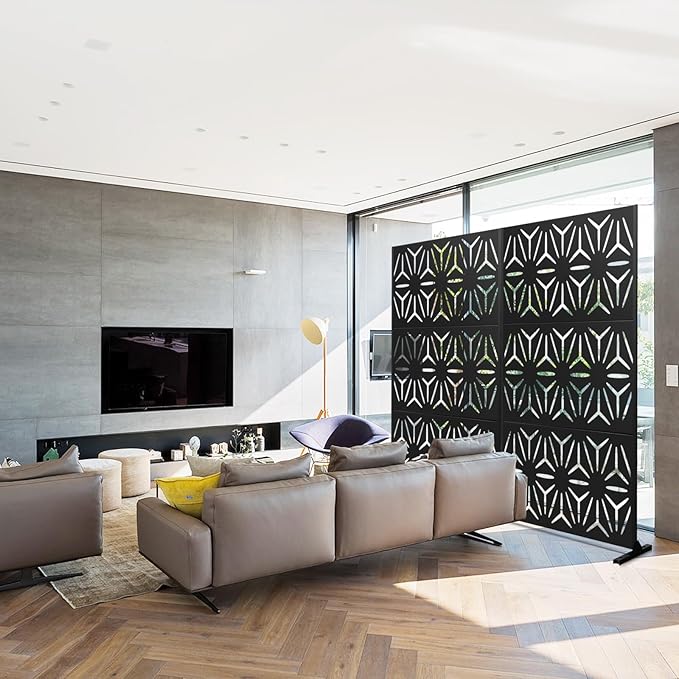 72" H×48" W Metal Privacy Screen, Outdoor Indoor Privacy Screens with Stand Panels, Free Standing Decorative Privacy Screen for Patio
