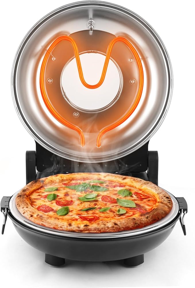 KLAIF 12" Electric Countertop Pizza Oven Indoor With Ceramic Stone, Dual Adjustable Temperature Controls, Includes 4 Pizza Tools, LMC-Black