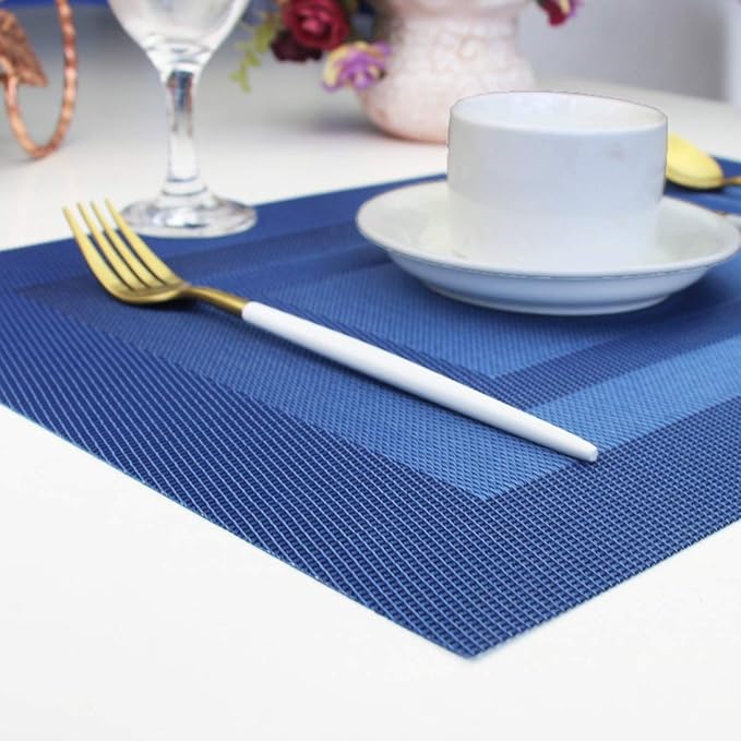 PIGCHCY Placemats Set of 8 Washable Durable Place Mats Vinyl Heat Resistant Non-Slip Table Mats Indoor Outdoor (Navy Blue)