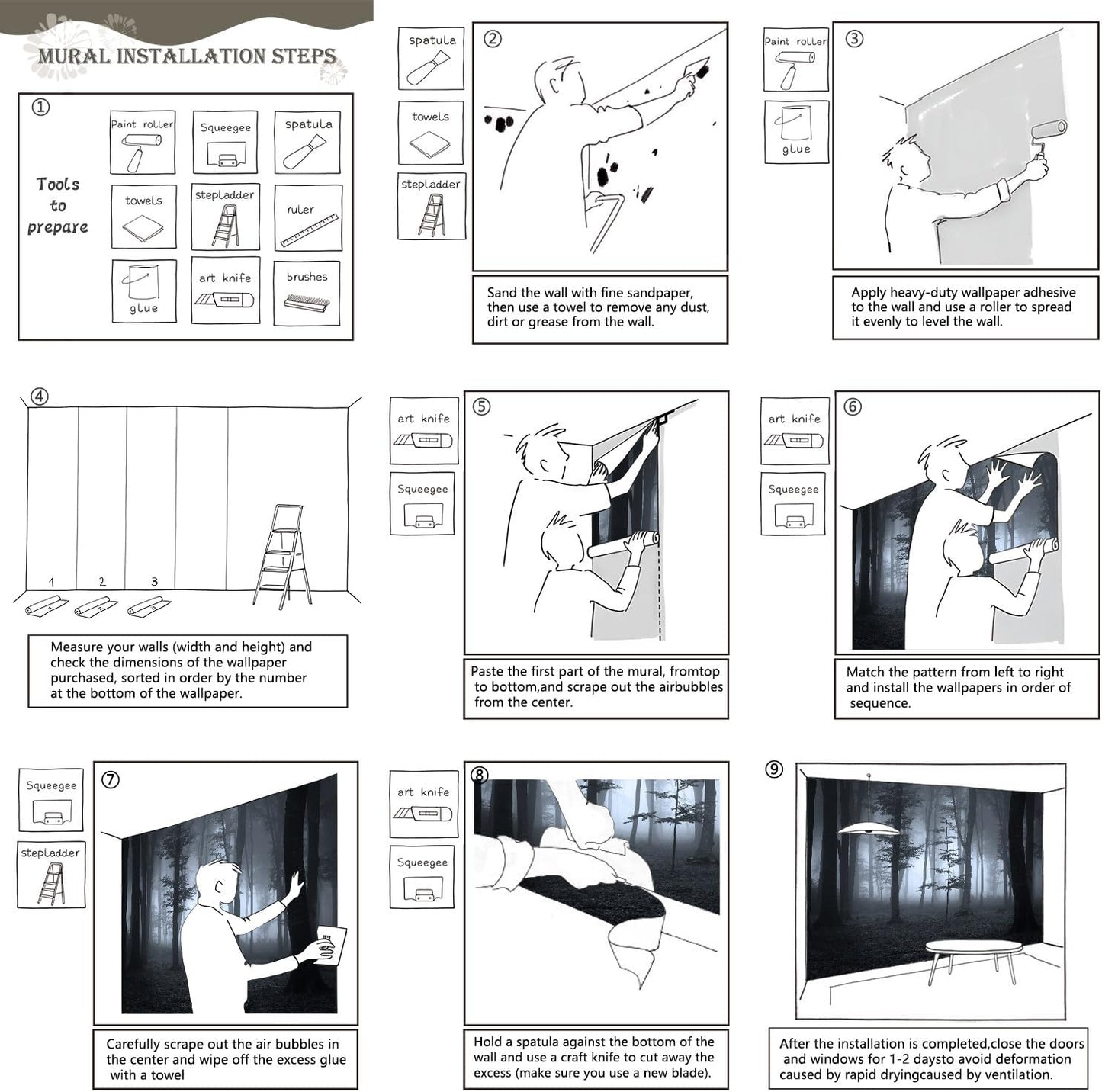 AFZEVEB-Foggy Dark Forest Wallpaper Landscape Tree Wall murals for Bedroom 159"x107"(Not Peel and Stick)