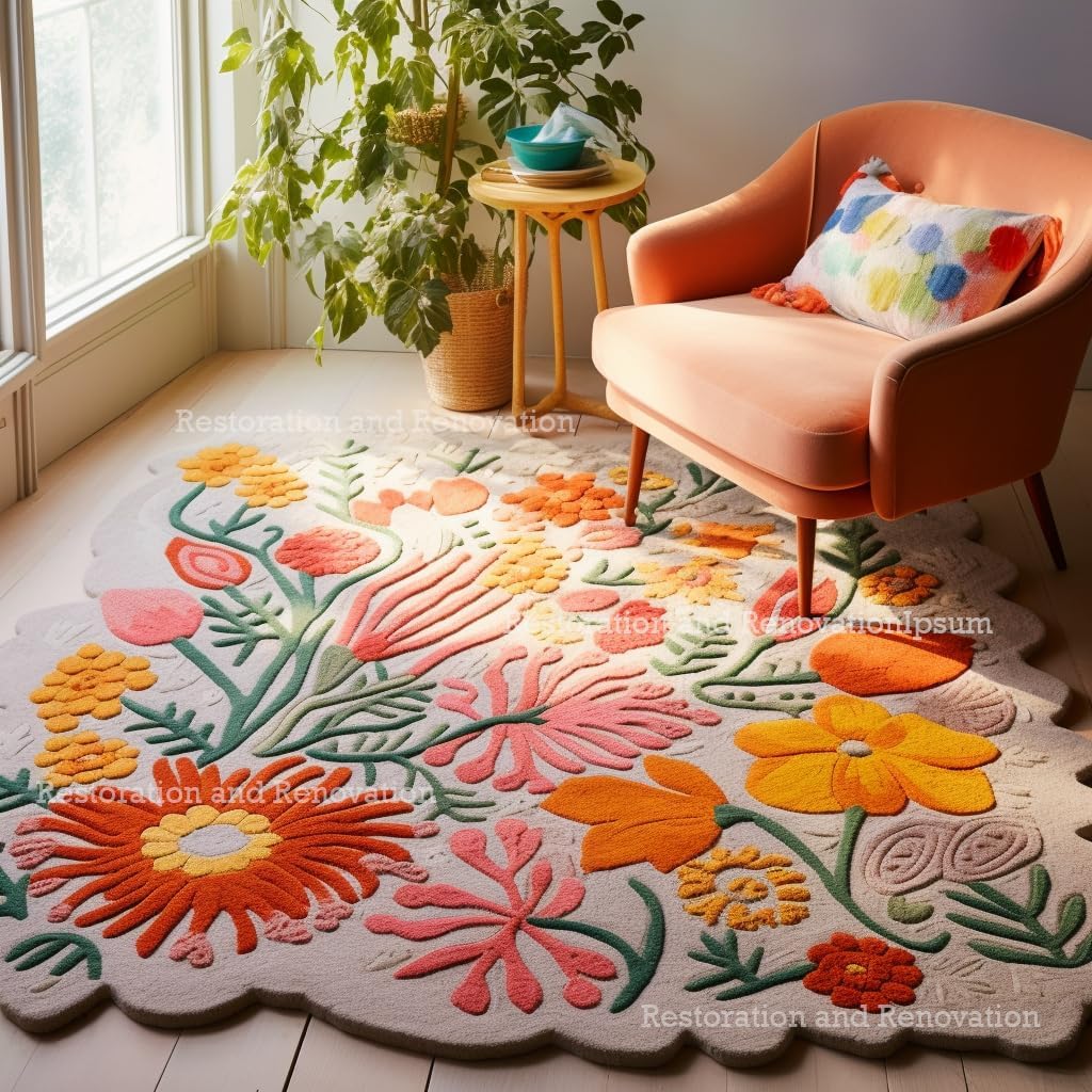 Handmade Wool Floral Area Rug for Living Room | Elegant Flower Garden Design, Soft, Thick and Durable | Bedroom, Dining Room & Home Decor Carpet (10' x 14', Floral C)